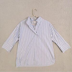 J JILL WOMENS BLOUSE BLUE STRIPED SIZE M SHORTER SLEEVES